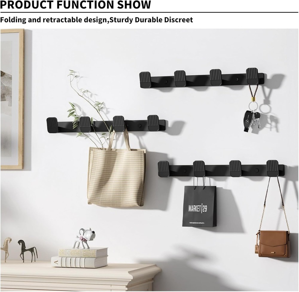 Coat Rack Wall Mount Coat Hooks - Black Hook Rack Wall Mount with 4 Hooks Alu...