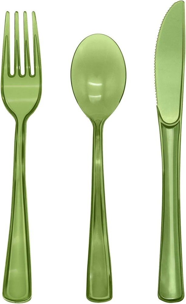 Sa Green Plastic Sierware, Disposable Plastic Utensils Heavy Duty,