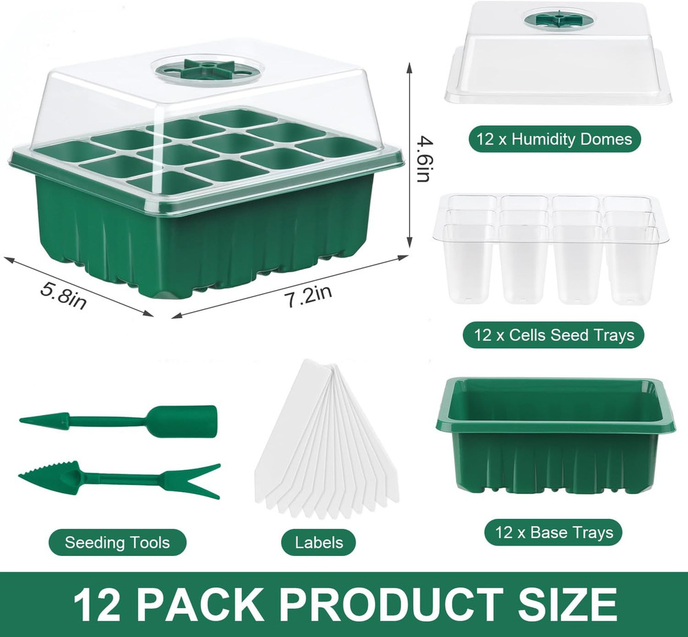 144 Cell Seed Starter Kit Trays with Humidity Domes Labels Tools