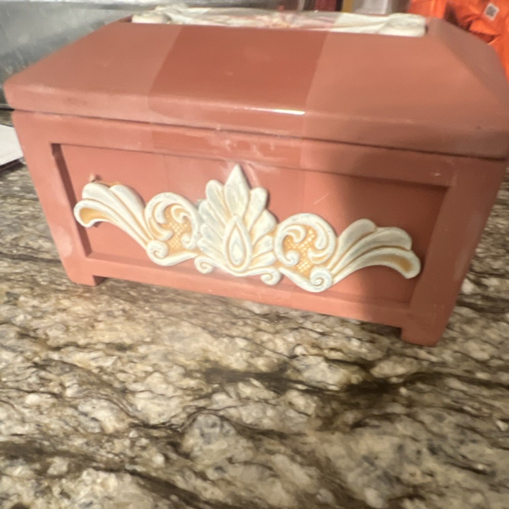 Sallas Pink Ceramic Rectangular Decorative Box with Lid, Floral & Ornate Design
