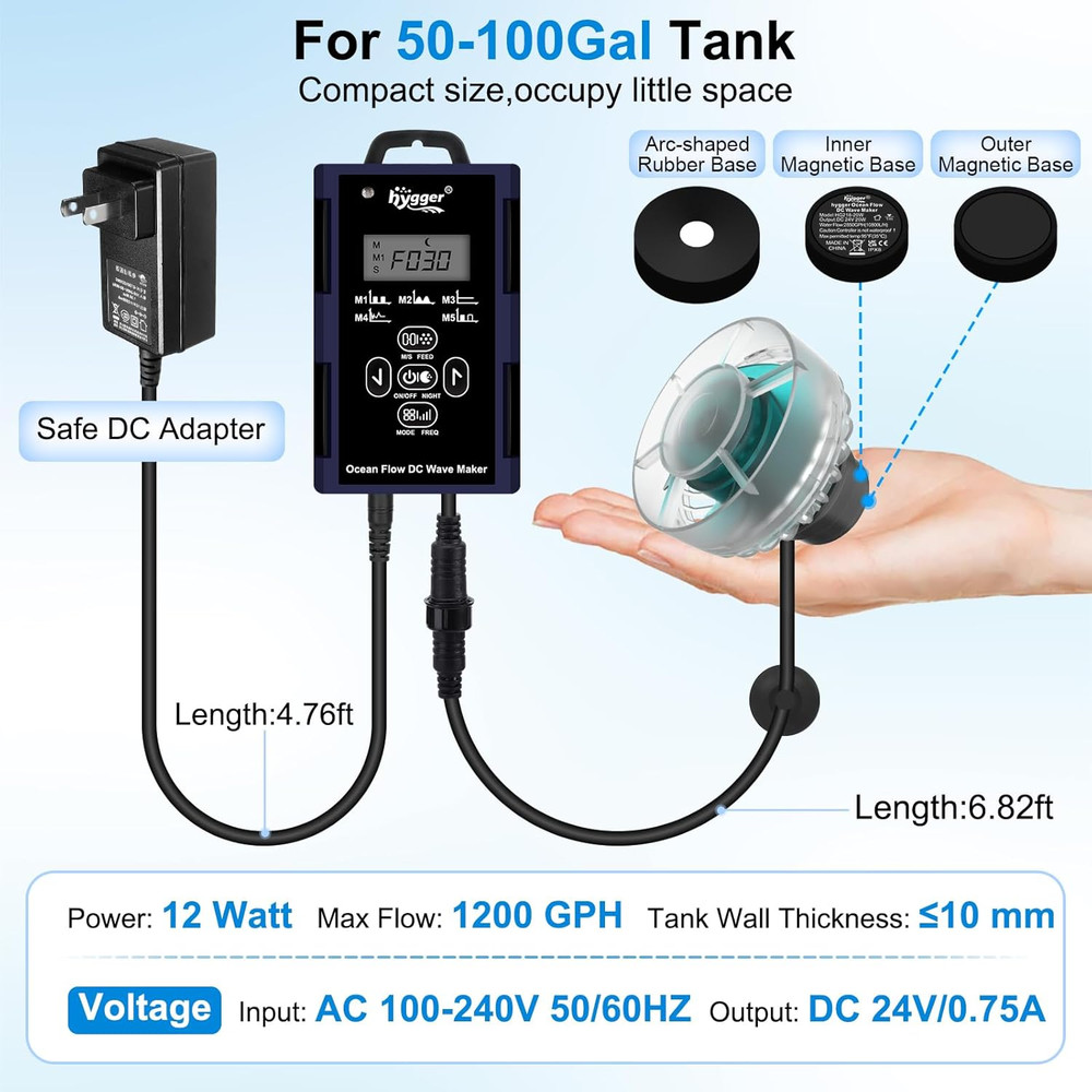 Mini Wave Maker for Aquarium, Ultra-Quiet Transparent Wavemaker with Controller,