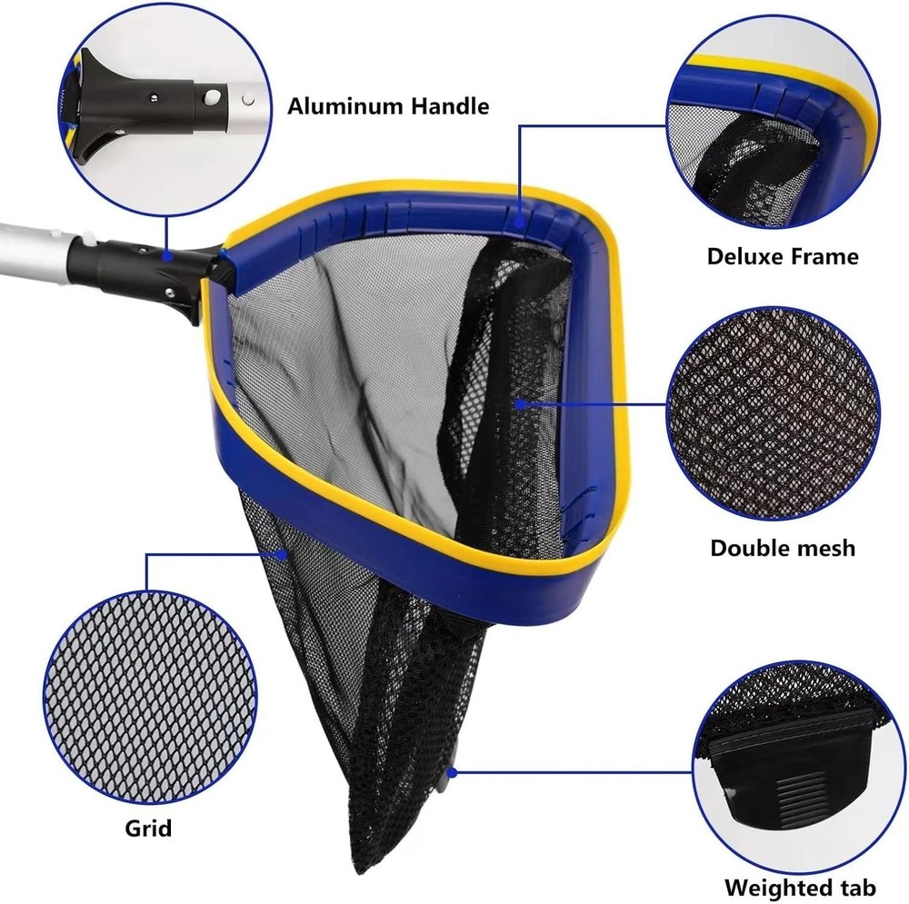 Deep Pool Skimmer Net with Adjustable Aluminum Pole for Efficient Debris Removal