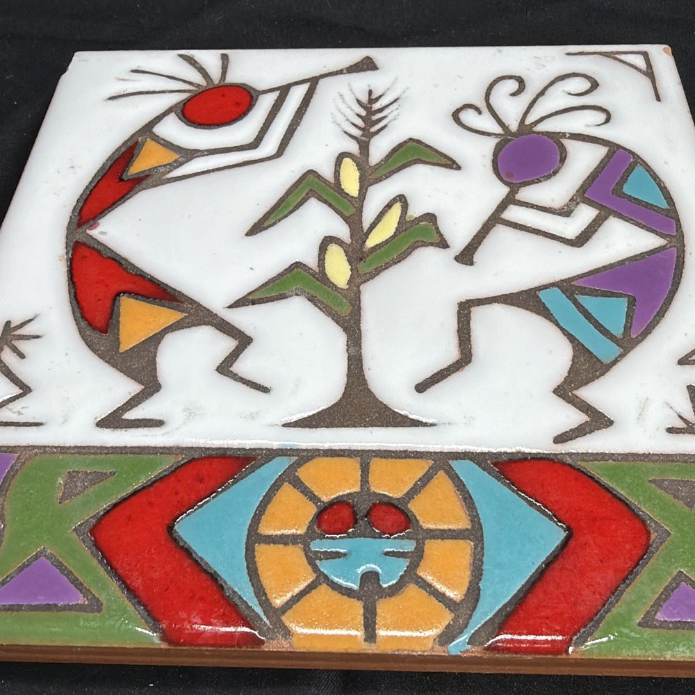 Vintage Kokopelli Mag Mor Studios Hand Painted Ceramic Tile, Native American