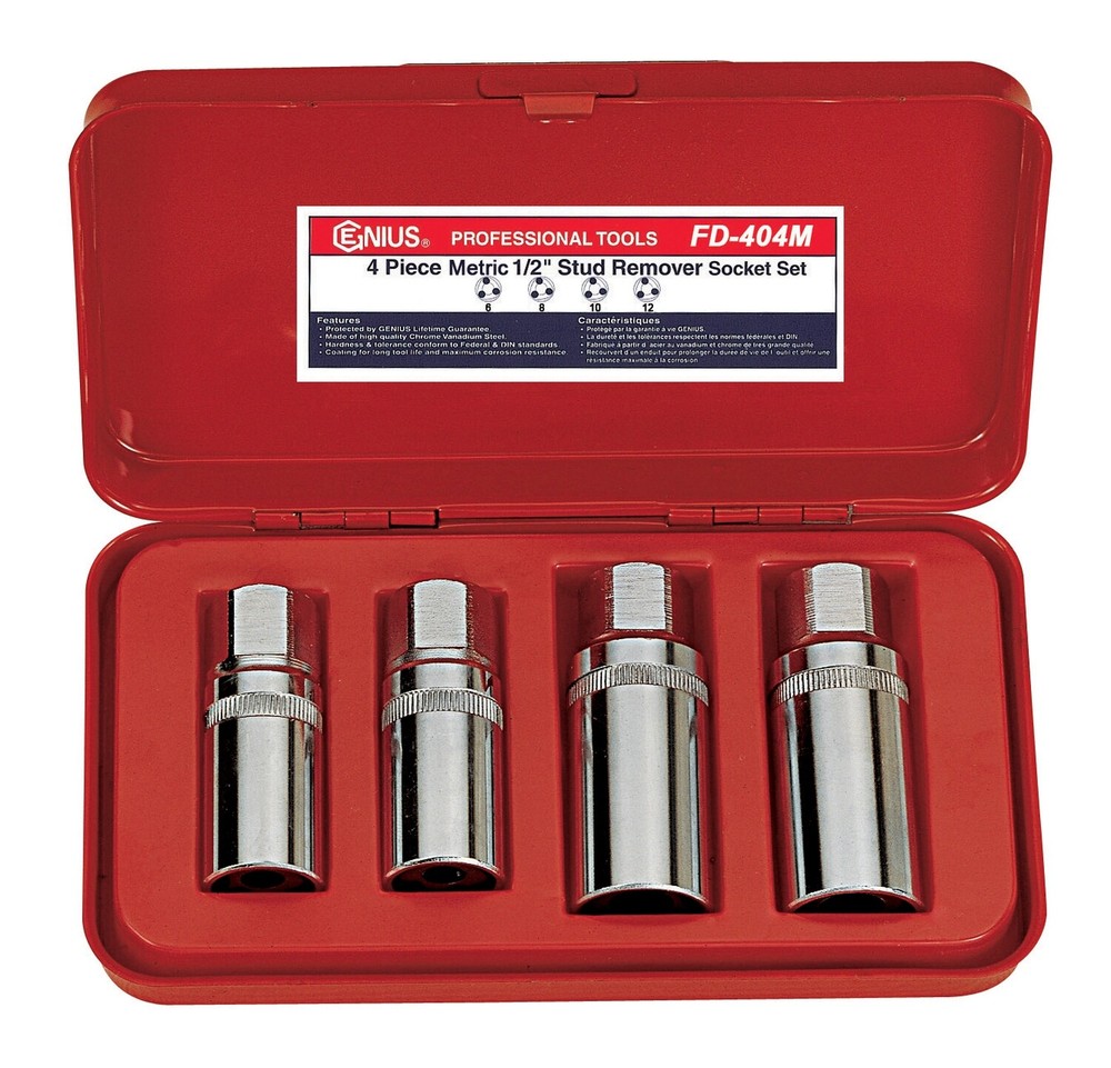 Genius Tools 4 Piece 1/2 Dr. Metric Stud Remover Socket Set - FD-404M