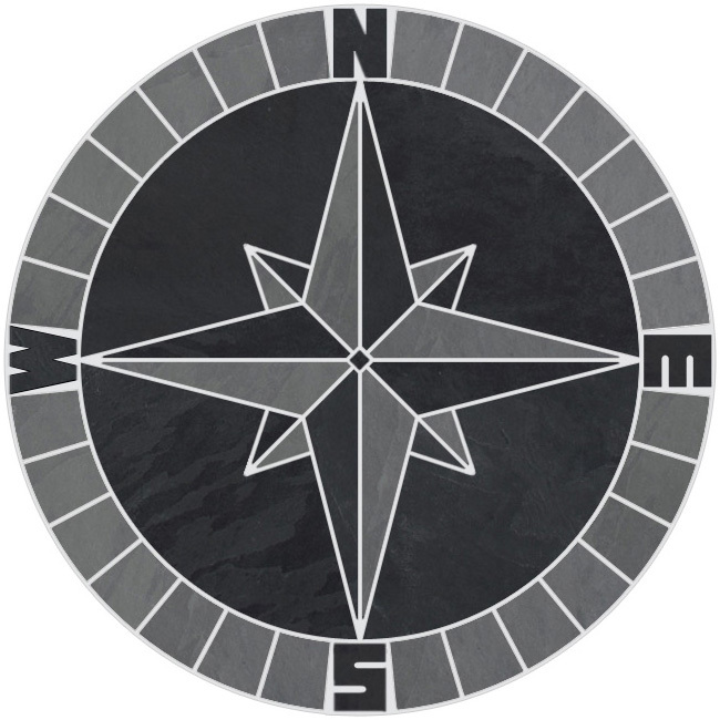 16" Tile Mosaic Medallion Mariners Compass Gray Black Slate Backsplash Flooring