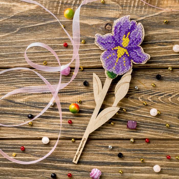 DIY Bead Embroidery Kit on Wood - "Iris"