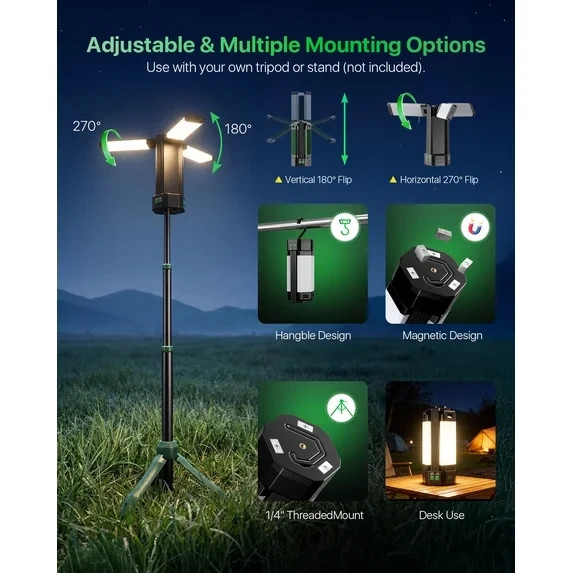 Rechargeable LED Work Light 10400mah, 3-Panel Foldable Magnetic Light with Flash