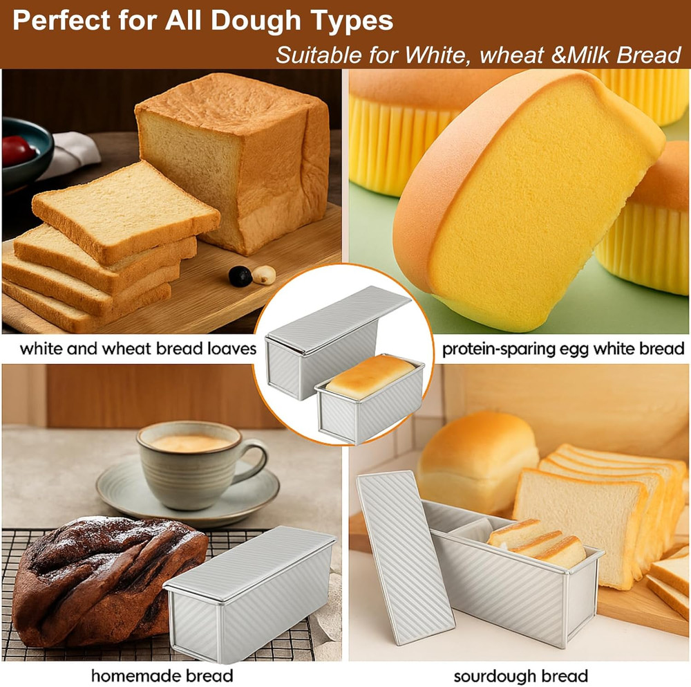 2-Pack Pullman Loaf Pan with Lid –Includes Two Size 13 * 5" & 8.4 * 4.8" Loaf Pa