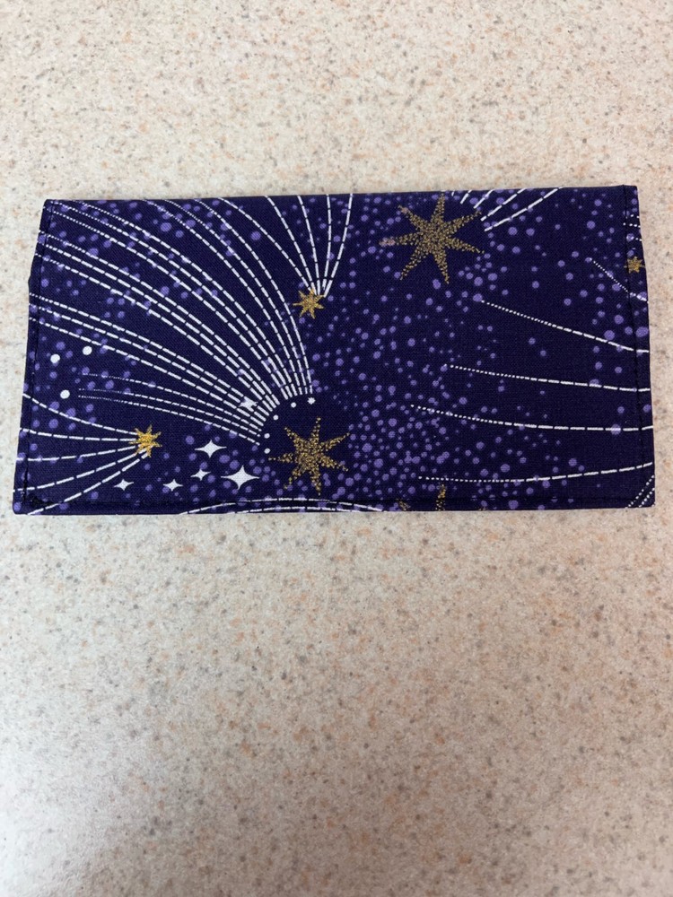 Soft Fabric Checkbook - Fully Lined - Shooting Stars on Navy Blue - Spring!