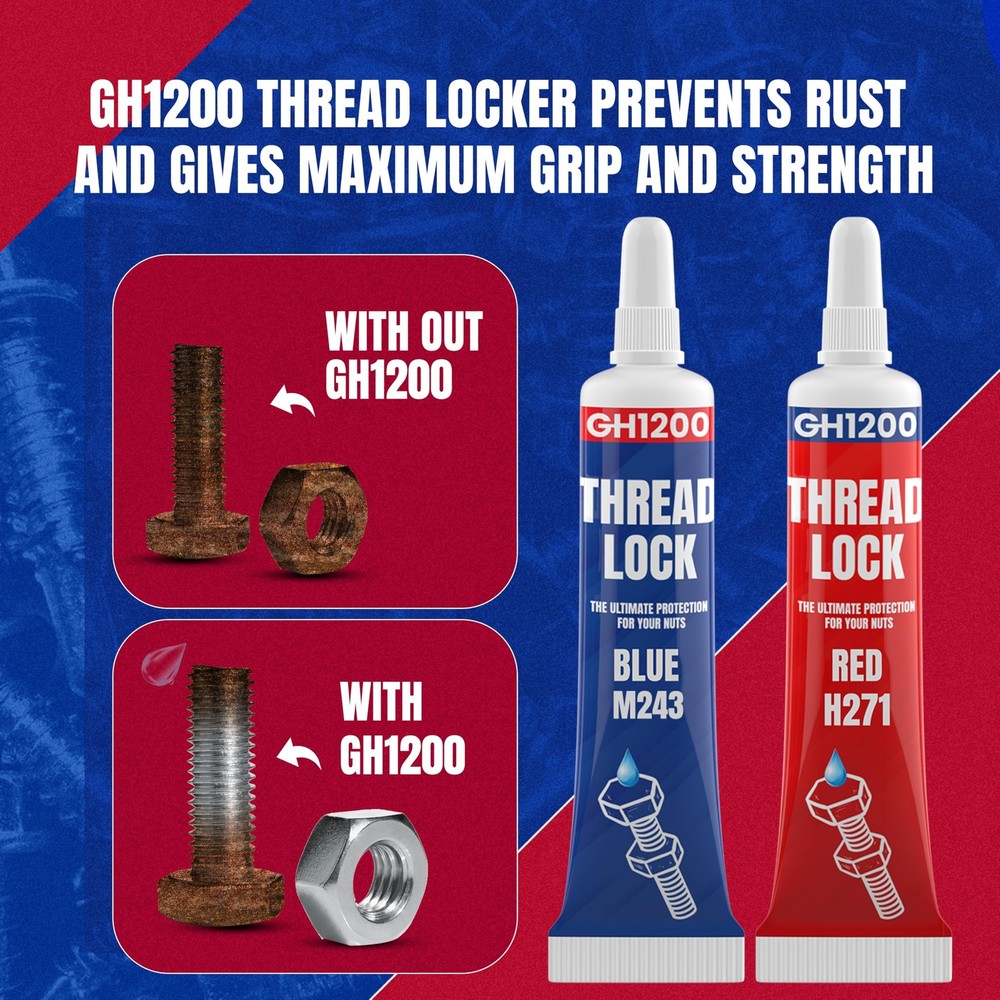 GH1200-6gx2 Pack Thread Lock Medium and Strong Strength for Nuts, Blue,Red