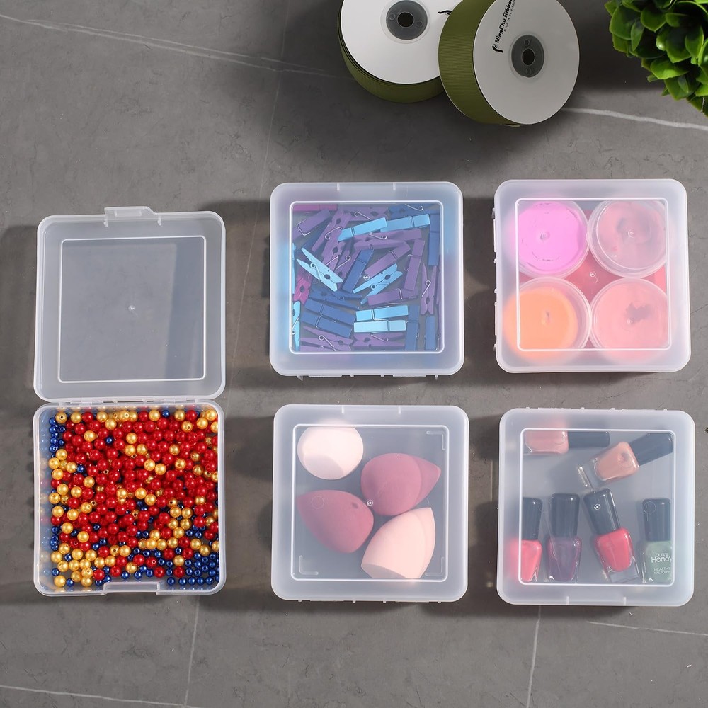 18 Pack Small Clear Plastic Storage Boxes with Lids, Arts & Crafts Storage Bo...