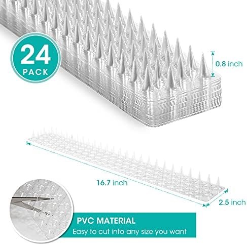 24 Pack Clear PVC Bird Spike Strips Outdoor