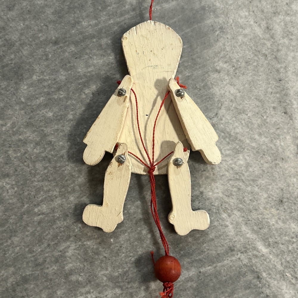 String Pull Puppet Soldier Ornament / Toy - Hand Painted - 5” - Vintage