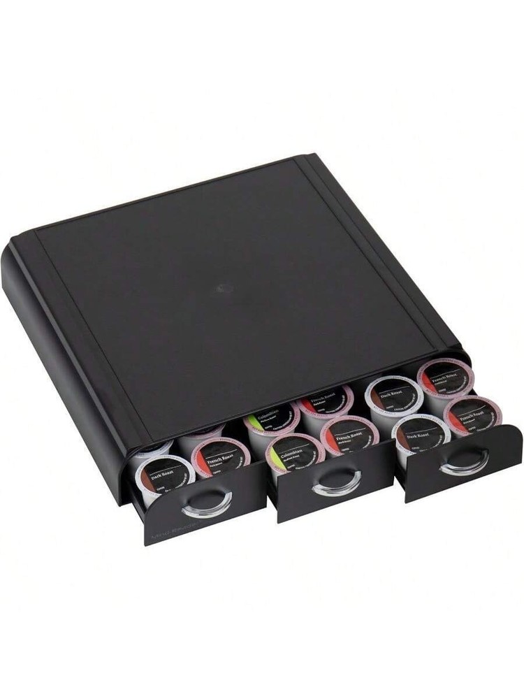 Single-cup coffee capsule storage box, three-layer design,holds36capsules,black.