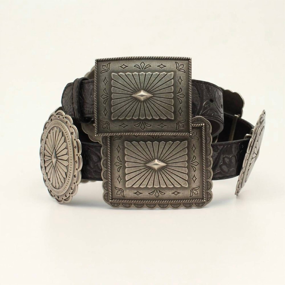 Ariat Women's Large Concho Oval And Rectangle Belt Black/silver