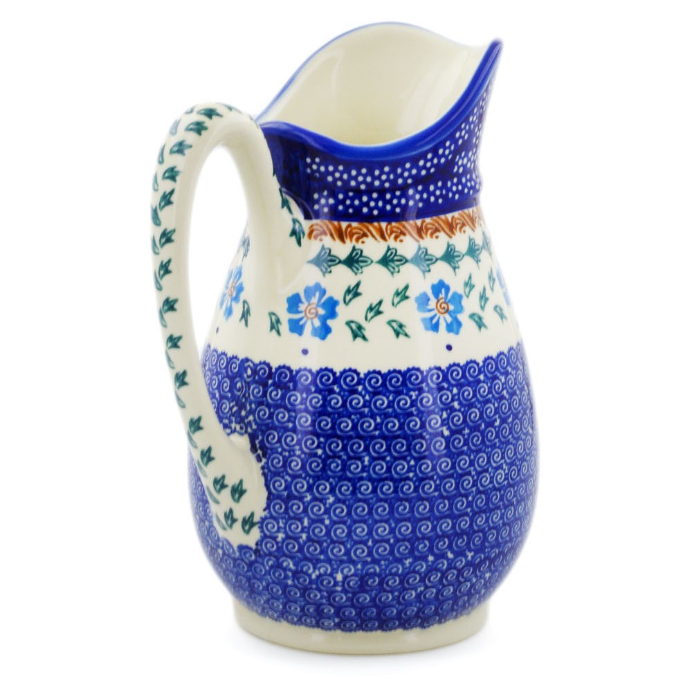 Polish Pottery Pitcher 6 cups Blue Cornflower