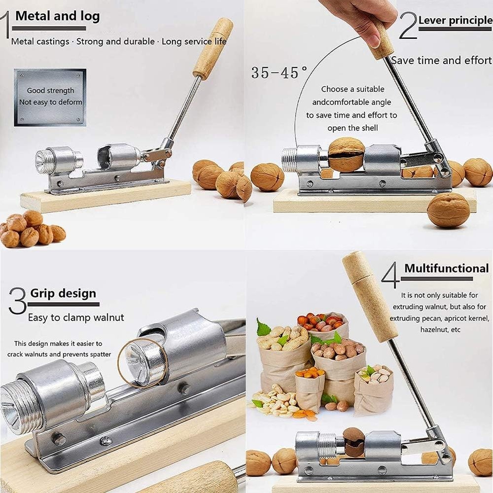EGETOTA Heavy Duty Nutcracker Pecan Walnut Opener with Picks Brush Desktop Tool