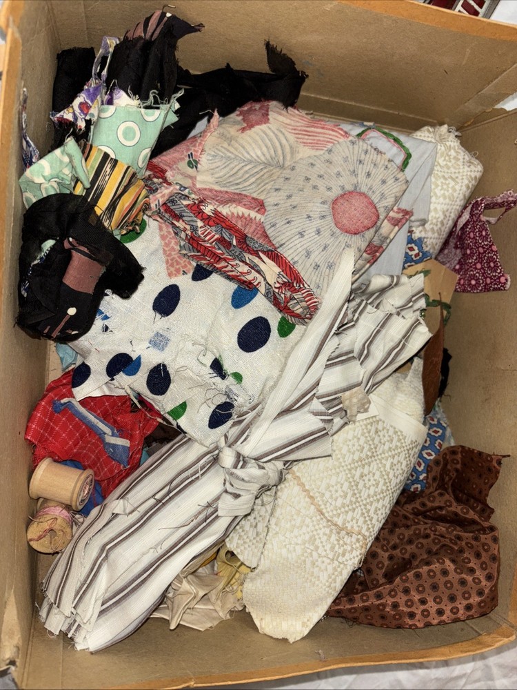 1.5 Pound Box Of Old Antique Fabric READ