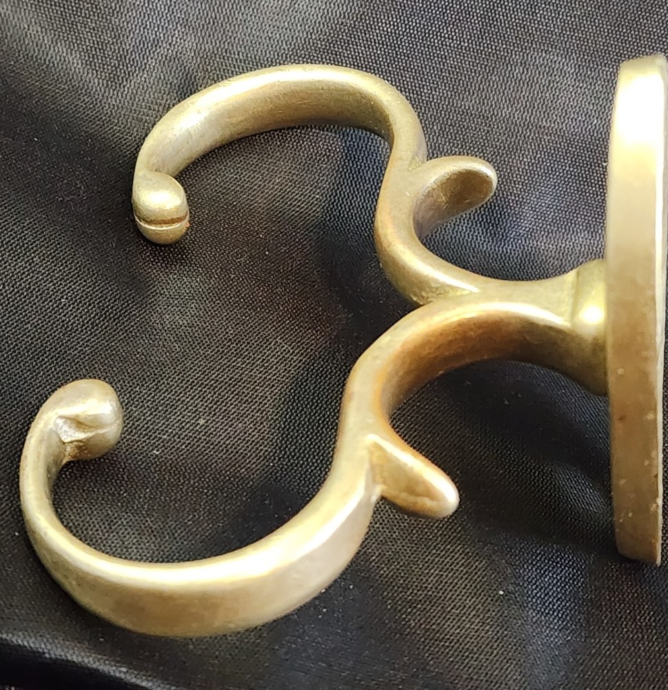 Three Early Antique Brass Fireplace Tool Jamb Hooks