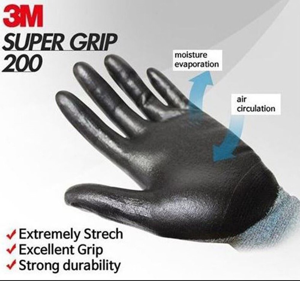 3M Nitrile Rubber Coated Nylon Work Gloves, Thin, Washable Bulk 10 Pack Grey