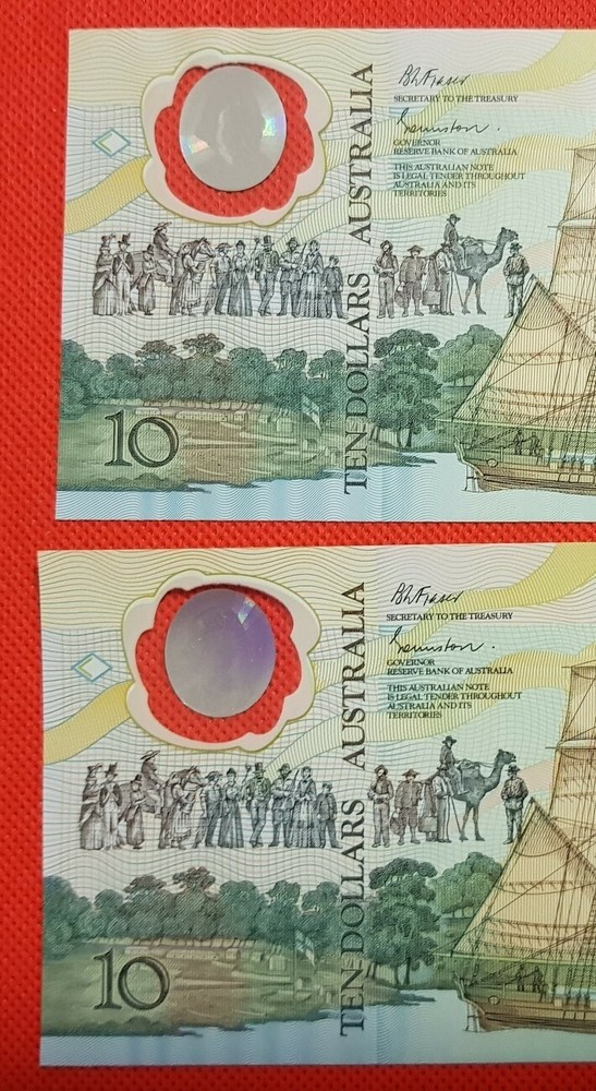 1988 AUSTRALIAN BICENTENARY R310BF $10 2nd 1st PREFIX 2 NOTES CONS UNC AB10 471
