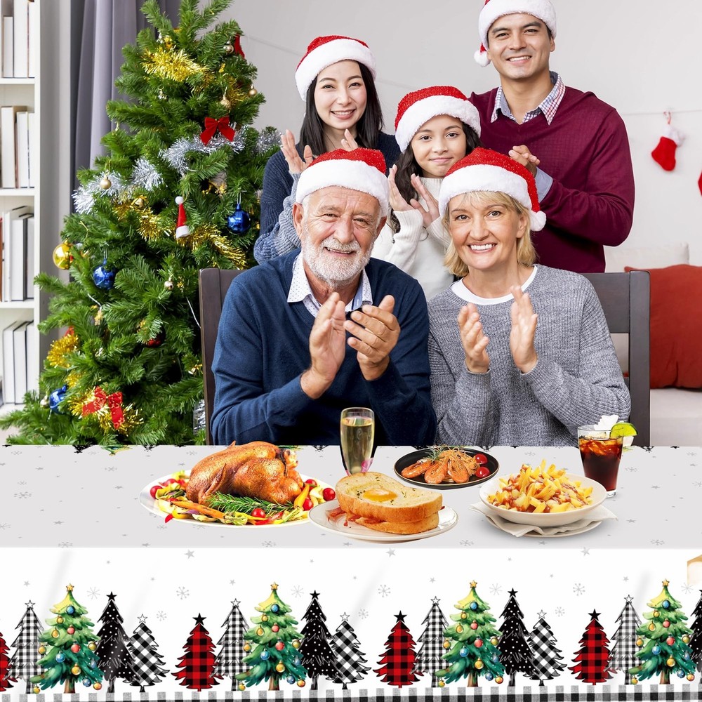 2 Pack Christmas Table Cloth Disposable Plastic Christmas Tree Table Cover Sn...