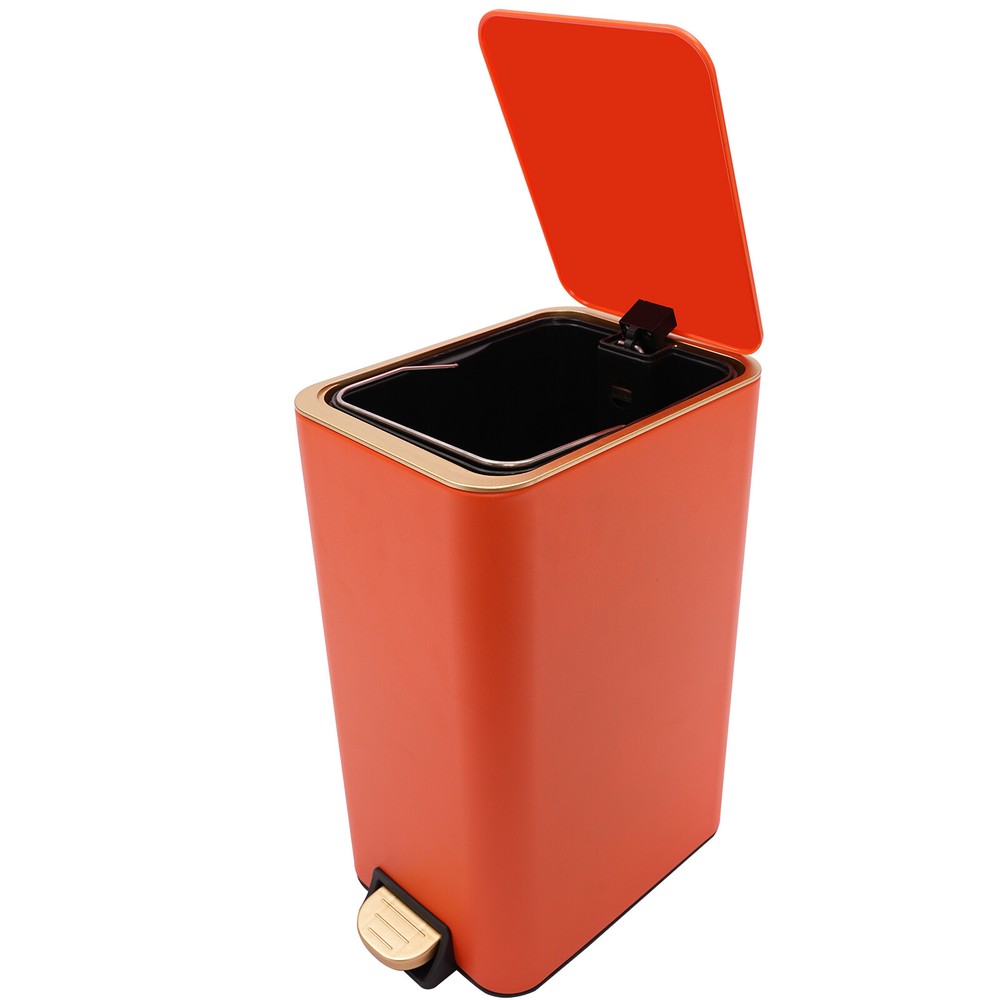 12L/3.17Gal Foot Pedal Trash Can Modern Rectangle Step On Garbage Bin Orange