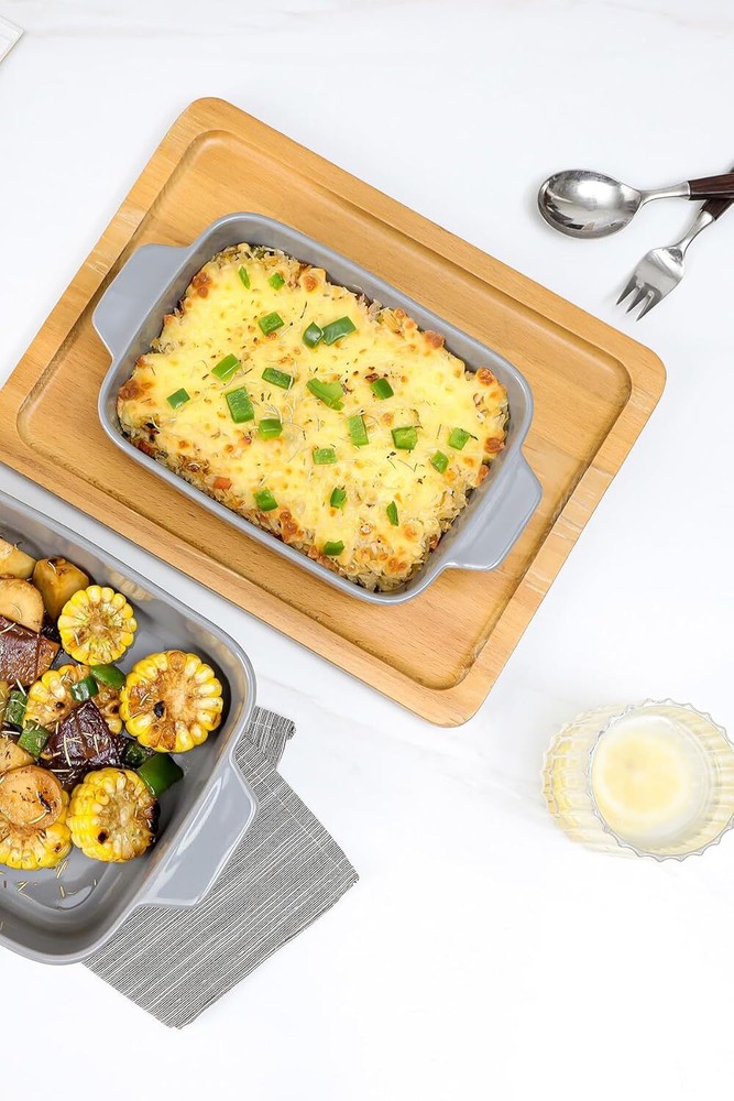 Ceramic Baking Pan Set: 3 Piece Baking Pan Set with Handles Dishwasher Safe Gray