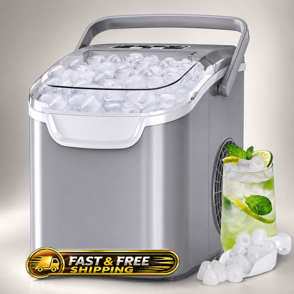 Antarctic Star Countertop Ice Maker Machine with Handle, 2 Size Ice, 9 Pcs Ready