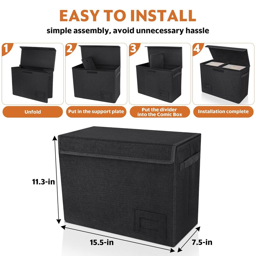 4-Pack Comic Book Storage, Collapsible Comic Book Case with Dividers and Carr...