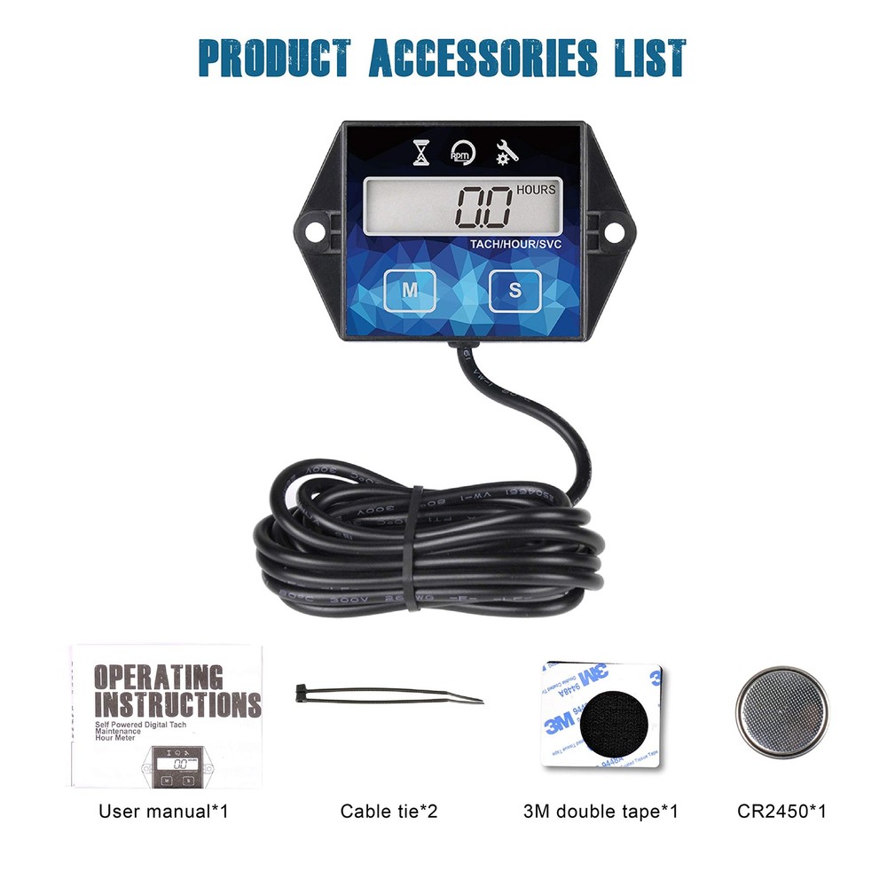 Runleader Small Engine Hour Meter, Digital Tachometer, Maintenance HM011F