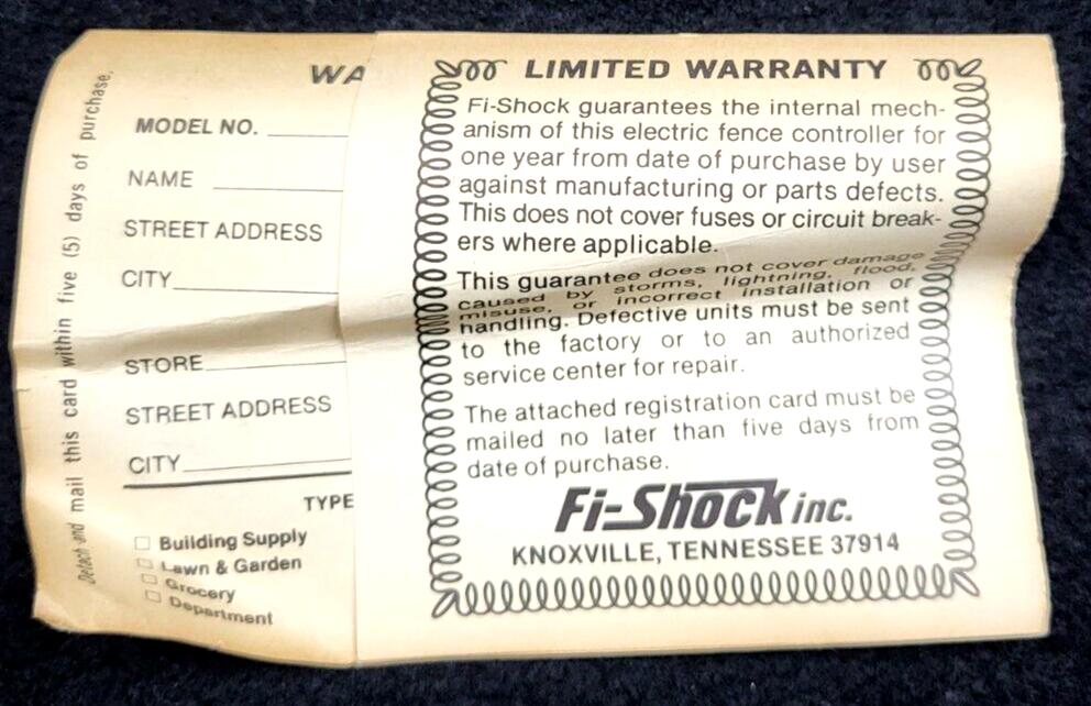 VTG Sure-Shock Boxed Electric Fence Controller Model SS-500 Fi-Shock Untested