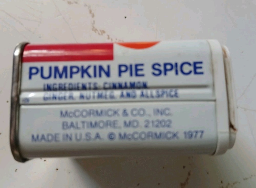 Antique McCormick Pumpkin Pie Spice Tin 1977