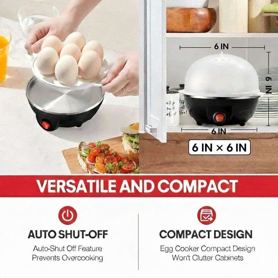 Black Electric Egg Boiler Cooker Automatic Rapid Egg Steamer 7 Egg Capacity