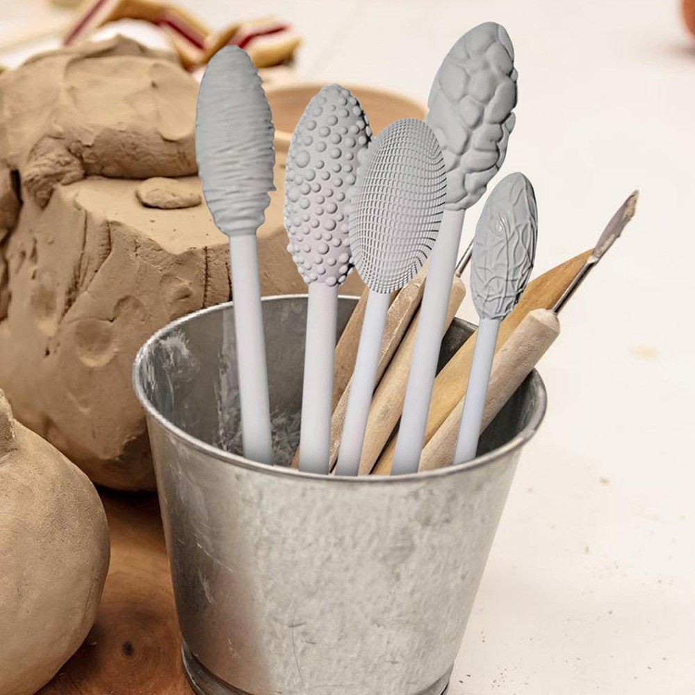 5pcs Texture Tool Sets For Clay Art Double-Ended Pottery Roller Sculpting Kit