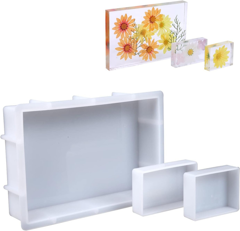 3 Pcs Rectangular Silicone Molds for Resin, Large Resin Mold Glossy Deep Square