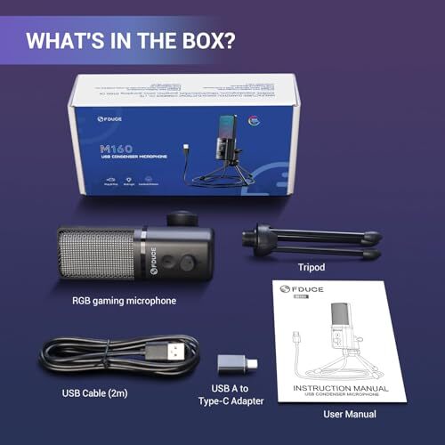 Gaming USB Microphone for PC,RGB Condenser Computer Mic with Mic with tripod