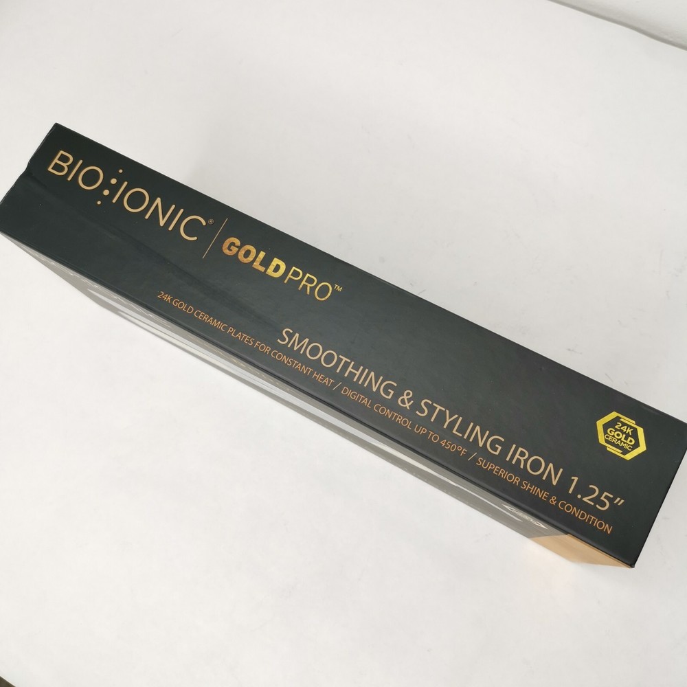 Bio Ionic GoldPro 24K Ceramic Smoothing & Styling Flat Iron 1.25" New
