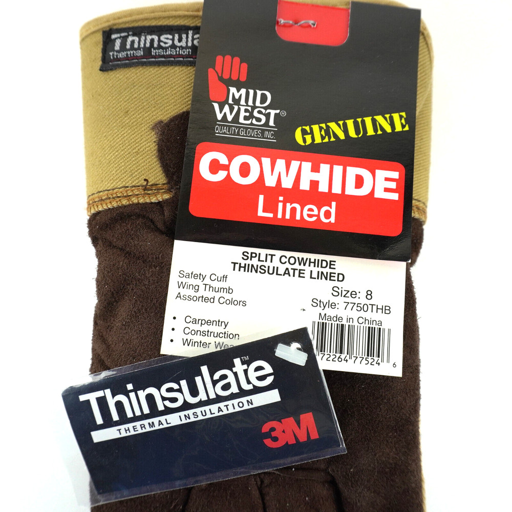 Mid West Genuine Lined Gloves Suede Canvas Size 8 Work Thinsulate Style# 7750THB