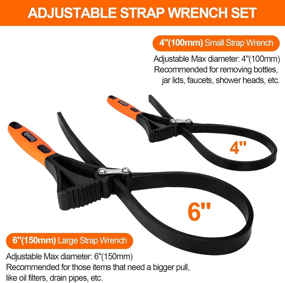 2-Piece Rubber Strap Wrench Set: Adjustable 6" & 4" for Effortless Gripping