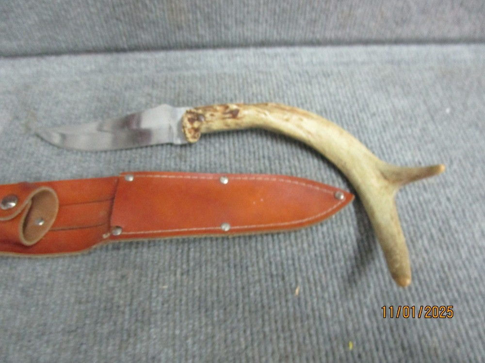 Antler Fixed Blade Handmade Knife w Leather Sheath