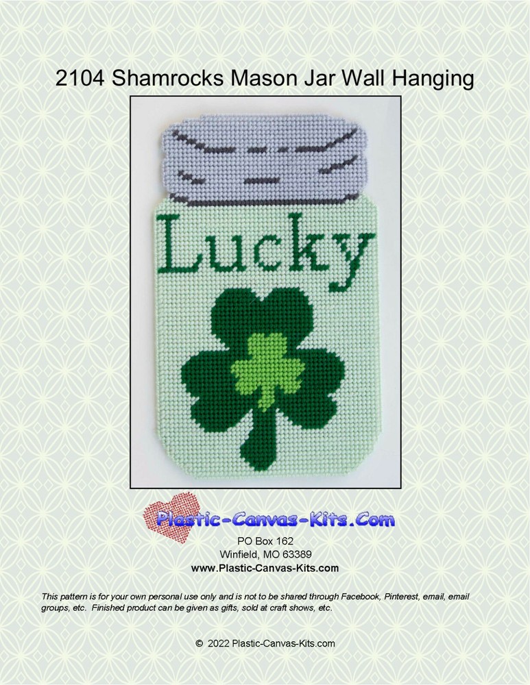 St. Patrick's Day Shamrock Mason Jar Wall Hanging-Plastic Canvas Pattern or Kit