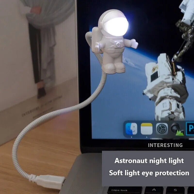 USB Night Light Powered White Astronaut Shape Portable Reading Desk Lamp DC For