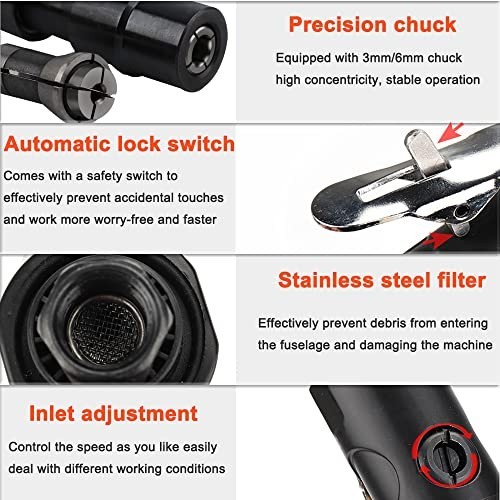 Extended Air Die Grinder 1/4'' 1/8'' Pneumatic Grinding Tool for Precision Work