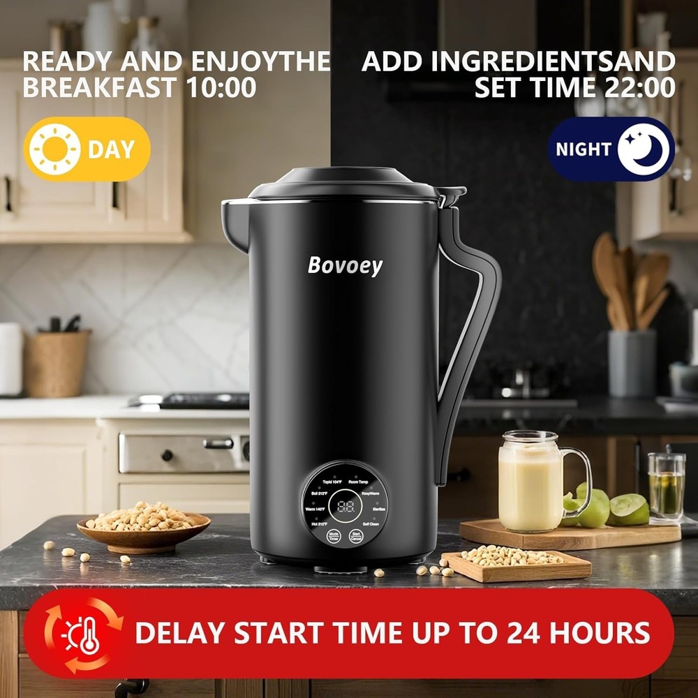 40oz Automatic Nut Milk Maker with Delay Timer & Self-Clean – Ideal for Families