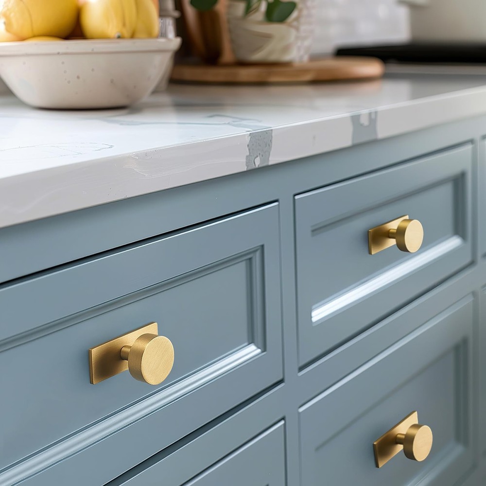 Brass Cabinet Knobs with Backplate - 2 Pack Modern Brushed Gold Hardware Hand...