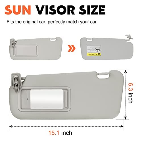 Gray Driver Left Side Sun Visor Replacement Compatible with 2010 2011 2012