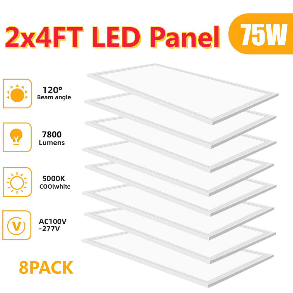 8 Pack 2X4 FT LED Panel Lights, Dimmable 2x4 FT LED Flat Panel Troffer Light 75W