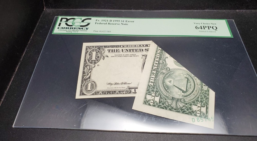 1995 Fr 1921-D $1 Federal Reserve Note PCGS 64PPQ-Printed Foldover 3 error note