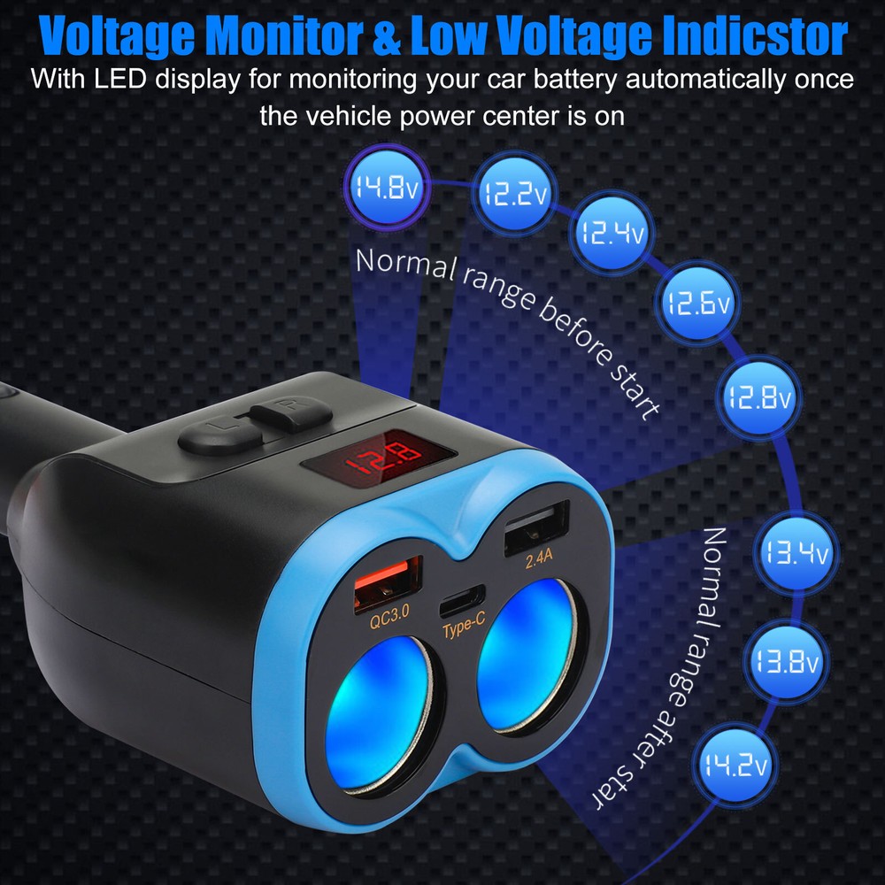 Dual USB Charger Power Adapter Car LCD Cigarette Lighter Socket Splitter DC 12V
